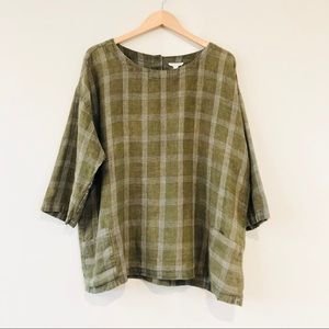 Eileen Fisher Catalan Plaid Linen Top in Oregano